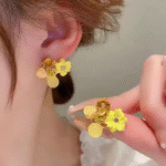 flower crystal korean earrings elegant womens fashion jewelry in multiple colors black blue red yellow green sky blue purple light pink dark pink axt 104 10