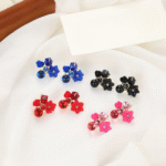 flower crystal korean earrings elegant womens fashion jewelry in multiple colors black blue red yellow green sky blue purple light pink dark pink axt 104 2
