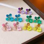 flower crystal korean earrings elegant womens fashion jewelry in multiple colors black blue red yellow green sky blue purple light pink dark pink axt 104 3