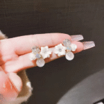 flower crystal korean earrings elegant womens fashion jewelry in multiple colors black blue red yellow green sky blue purple light pink dark pink axt 104 4