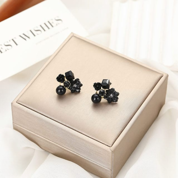 flower crystal korean earrings elegant womens fashion jewelry in multiple colors black blue red yellow green sky blue purple light pink dark pink axt 104 6