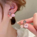 flower crystal korean earrings elegant womens fashion jewelry in multiple colors black blue red yellow green sky blue purple light pink dark pink axt 104 7
