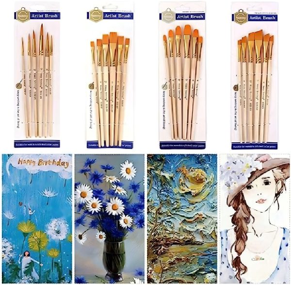 pack of 6 professional angular brush set for artists wooden handle ultra soft tapered bristles multi purpose brushes for painting designing calligraphy craft ideal for acry