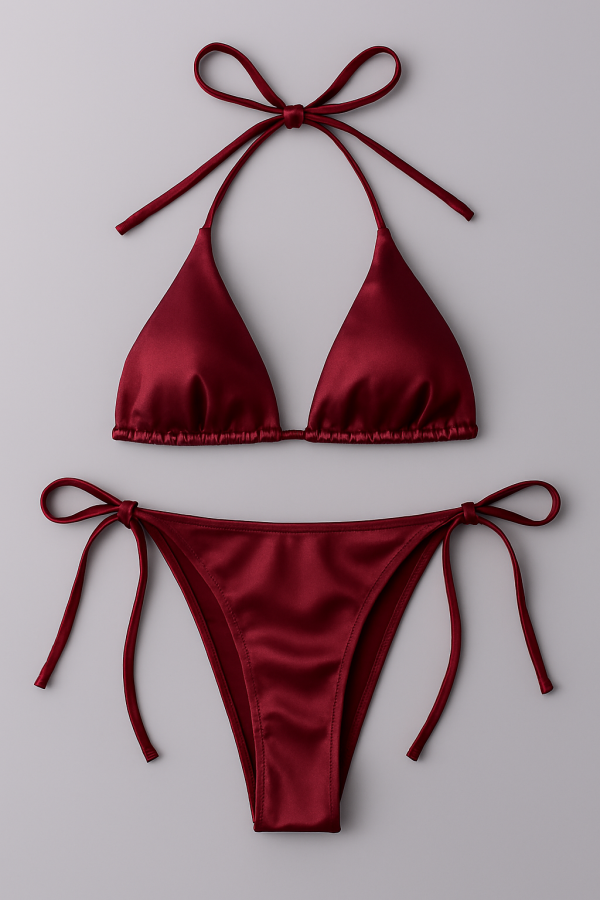 womens bikini set halter neck triangle top adjustable side tie bottom stylish swimwear for beach pool 1