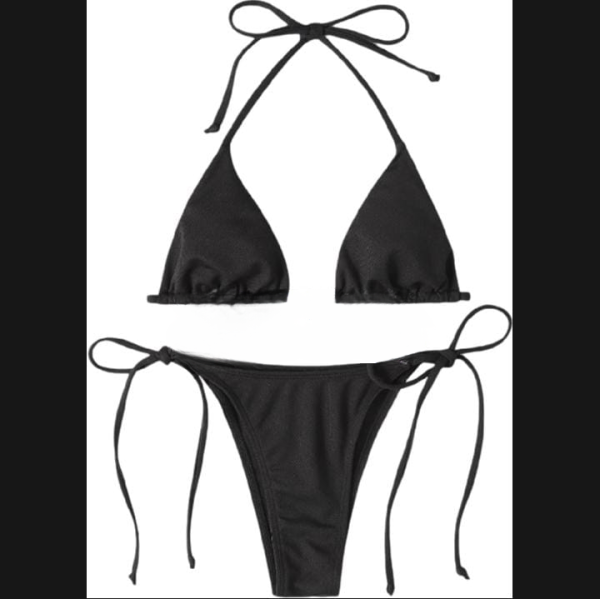 womens bikini set halter neck triangle top adjustable side tie bottom stylish swimwear for beach pool 10