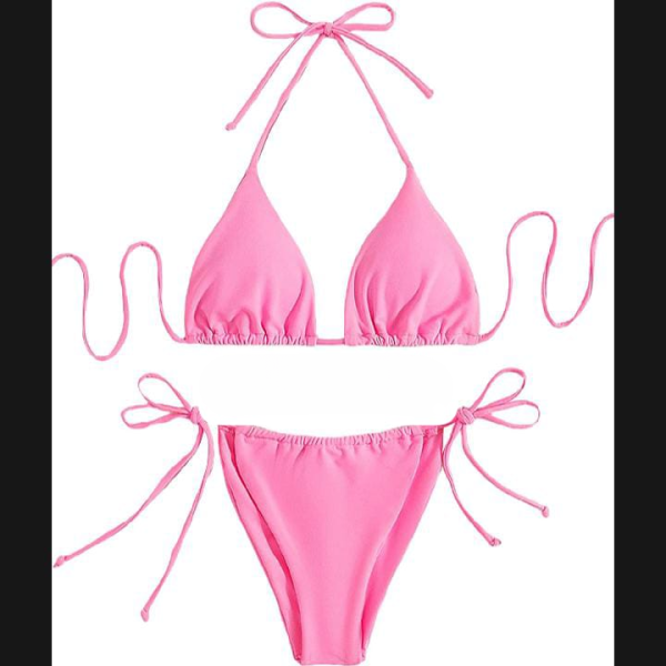 womens bikini set halter neck triangle top adjustable side tie bottom stylish swimwear for beach pool 8