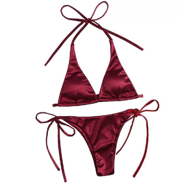 womens bikini set halter neck triangle top adjustable side tie bottom stylish swimwear for beach pool 9